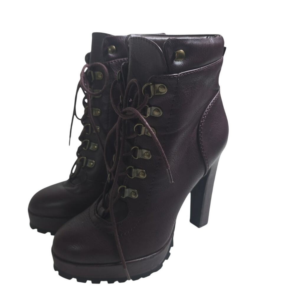 JustFab Linanyi Ankle Platform Boots 8 Lace Up Thick Chunky High Heels Boots 5"